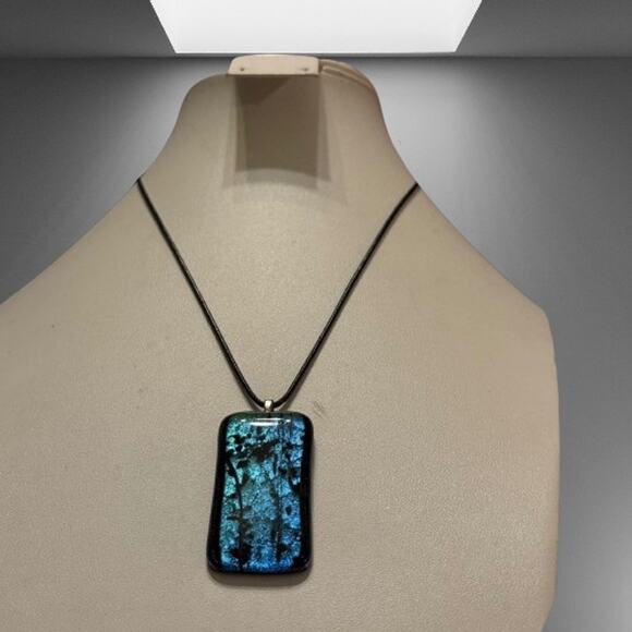 Sparkly Blue Green Dichroic Artisan Glass Pendant - Picture 4 of 8
